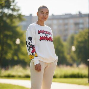 Disney Mickey And Minnie Mouse Sweatshirt Unisex Size XL(15-17) Cream Disney Top